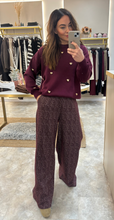 Load image into Gallery viewer, BURGUNDY HERRINGBONE WIDE LEG TROUSERS
