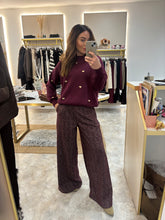 Load image into Gallery viewer, BURGUNDY HERRINGBONE WIDE LEG TROUSERS