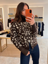 Load image into Gallery viewer, FUNNEL NECK DEER PRINT CARDIGAN - brown