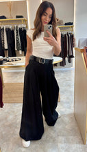 Load image into Gallery viewer, BELTED WIDE LEG TROUSERS - black pinstripe
