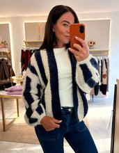 Load image into Gallery viewer, OVERSIZED OPEN FRONT STRIPED KNIT CARDIGAN - navy/white
