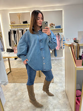 Load image into Gallery viewer, STATEMENT BUTTON OVERSIZED DENIM SHIRT
