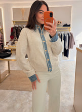 Load image into Gallery viewer, DENIM TRIM KNIT CARDIGAN - cream
