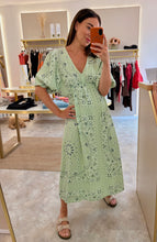 Load image into Gallery viewer, SAGE CHEESECLOTH PAISLEY PRINT MIDI DRESS
