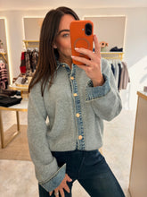Load image into Gallery viewer, DENIM TRIM KNIT CARDIGAN - grey
