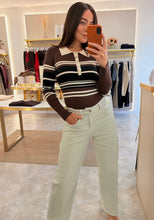Load image into Gallery viewer, CHOCOLATE STRIPE KNIT BODY TOP
