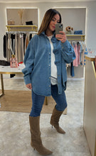 Load image into Gallery viewer, STATEMENT BUTTON OVERSIZED DENIM SHIRT
