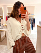 Load image into Gallery viewer, STONE DETAIL V-NECK BATWING CREPE TOP - cream
