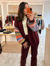 Load image into Gallery viewer, RAINBOW STRIPE OPEN KNIT CARDI - burgundy
