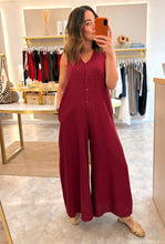 Load image into Gallery viewer, WINE BUTTON THROUGH POCKET JUMPSUIT
