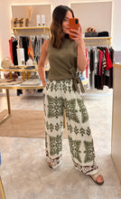 Load image into Gallery viewer, GREEN PATTERN WIDE LEG ELASTICATED WAIST TROUSERS
