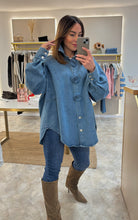 Load image into Gallery viewer, STATEMENT BUTTON OVERSIZED DENIM SHIRT

