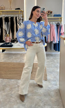 Load image into Gallery viewer, BLUE STRIPE EMBROIDERED GRANDAD COLLAR SHIRT
