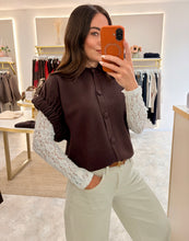 Load image into Gallery viewer, RUCHED SLEEVE BUTTON DETAIL KNIT - chocolate
