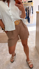 Load image into Gallery viewer, LINEN BLEND BELTED SHORTS - taupe
