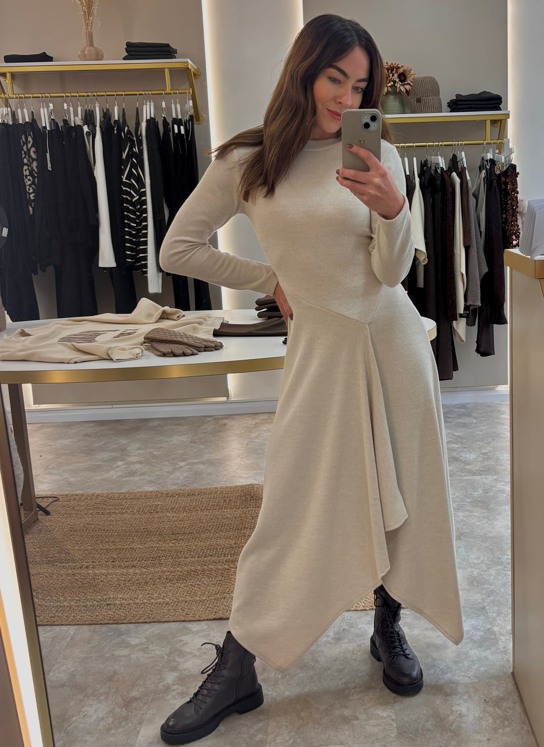ASYMMETRIC KNIT MIDI DRESS