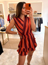 Load image into Gallery viewer, ORANGE STRIPE FRILL DETAIL PLAYSUIT
