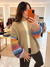 Load image into Gallery viewer, RAINBOW STRIPE OPEN KNIT CARDI - camel
