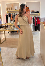 Load image into Gallery viewer, ONE SHOULDER RUCHED MAXI DRESS- biscuit
