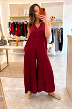 Load image into Gallery viewer, WINE BUTTON THROUGH POCKET JUMPSUIT

