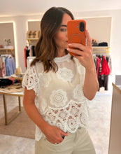 Load image into Gallery viewer, CROCHET DETAIL EMBROIDERED TOP- white
