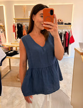 Load image into Gallery viewer, LINEN PEPLUM TOP- navy
