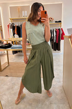Load image into Gallery viewer, DRAPED WIDE LEG TROUSERS WITH SHIRRED ELASTICATED WAISTBAND - khaki
