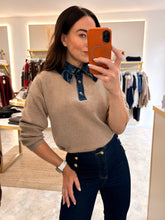 Load image into Gallery viewer, DENIM RUFFLE COLLAR KNIT - taupe
