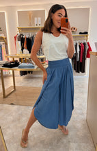 Load image into Gallery viewer, DRAPED WIDE LEG TROUSERS WITH SHIRRED ELASTICATED WAISTBAND- blue
