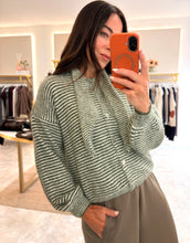 Load image into Gallery viewer, NECK TIE STRIPE KNIT CARDIGAN - khaki
