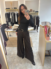 Load image into Gallery viewer, RHINESTONE WIDE LEG BELTED TROUSERS
