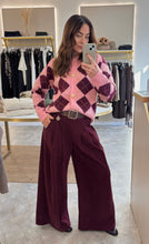 Load image into Gallery viewer, BURGUNDY CORDUROY WIDE LEG TROUSERS
