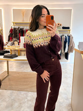 Load image into Gallery viewer, FAIR ISLE ROUND NECK CARDIGAN - burgundy
