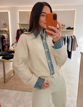Load image into Gallery viewer, DENIM TRIM KNIT CARDIGAN - cream
