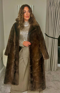 BROWN LONG LENGTH FAUX FUR COAT