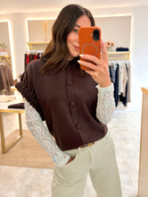 Load image into Gallery viewer, RUCHED SLEEVE BUTTON DETAIL KNIT - chocolate

