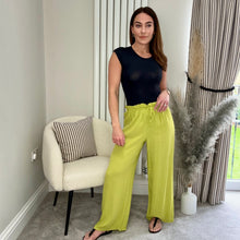 Load image into Gallery viewer, LIME ELASTICATED SUMMER TROUSERS
