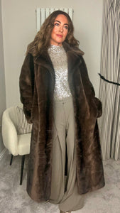 BROWN LONG LENGTH FAUX FUR COAT