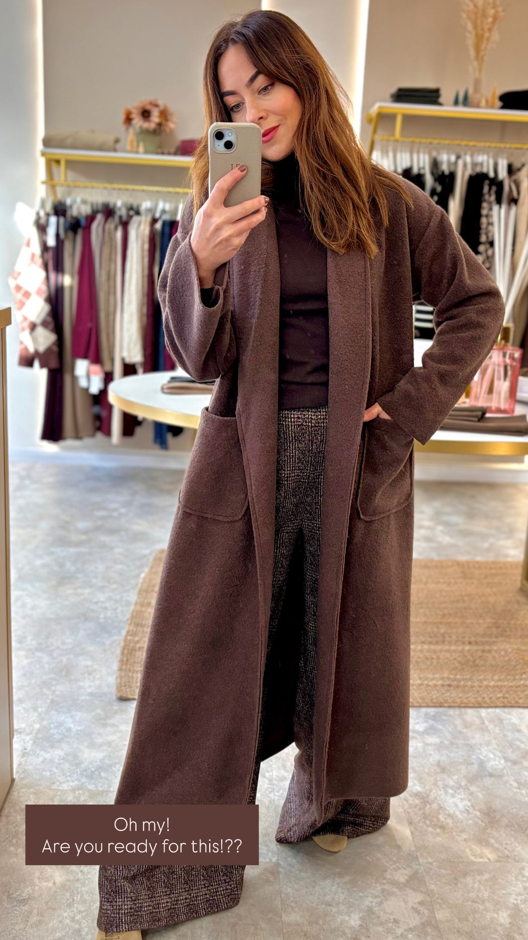 BROWN RELAXED LONGLINE COATIGAN