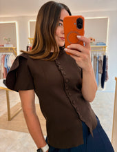 Load image into Gallery viewer, FLUTTER SLEEVE FLAT KNIT CARDIGAN - brown
