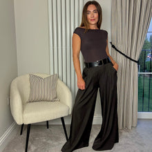 Load image into Gallery viewer, BELTED WIDE LEG TROUSERS - BROWN
