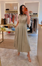 Load image into Gallery viewer, SHOULDER PAD CAP SLEEVE MIDI DRESS - taupe
