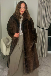 BROWN LONG LENGTH FAUX FUR COAT