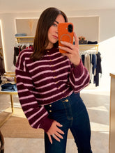 Load image into Gallery viewer, BURGUNDY/PINK STRIPE KNIT CARDIGAN
