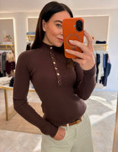 Load image into Gallery viewer, SOFT RIB POPPER DETAIL KNIT - brown
