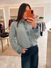 Load image into Gallery viewer, DENIM TRIM KNIT CARDIGAN - grey

