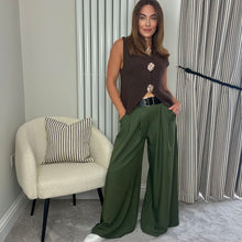 Load image into Gallery viewer, BELTED WIDE LEG TROUSERS- khaki
