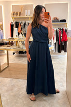 Load image into Gallery viewer, ONE SHOULDER RUCHED MAXI DRESS -navy
