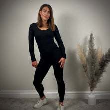 Load image into Gallery viewer, BLACK RIBBED UNITARD
