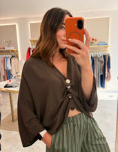 Load image into Gallery viewer, STONE DETAIL V-NECK BATWING CREPE TOP - brown
